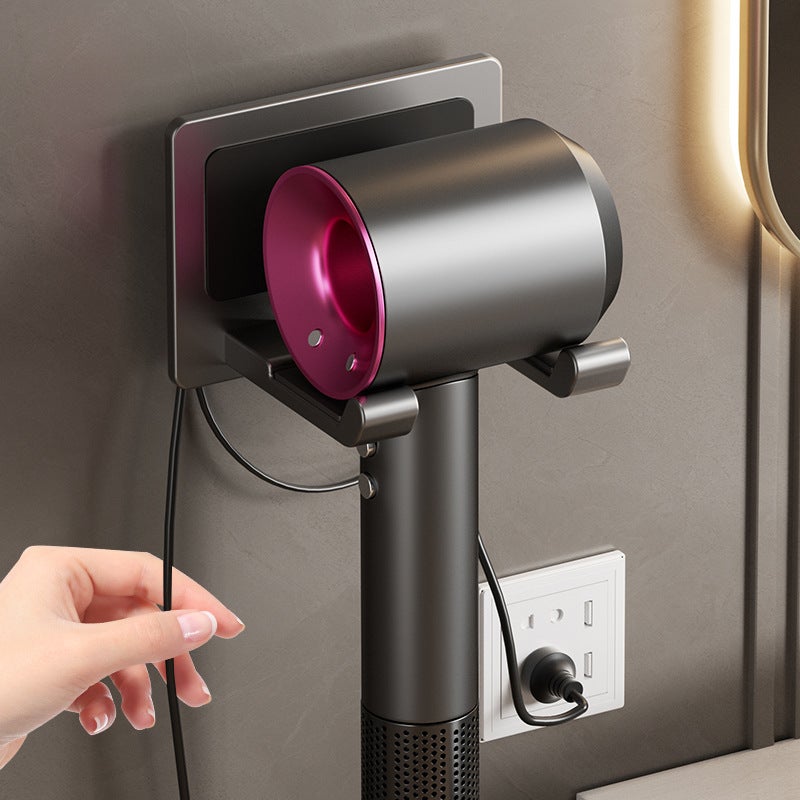 Self-Adhesive Hair Dryer Storage Rack – Modern Wall-Mounted Holder in Gun Ash - Image 2